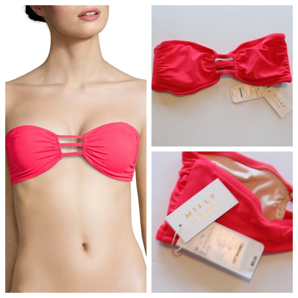 Milly Cabana Lanai Cutout Bandeau Swim Top Strapless Watermelon Red Small NWT